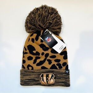 NWT ‘47 Brand Cincinnati Bengals Rosette Leopard Cuffed Knit Hat with Pom
